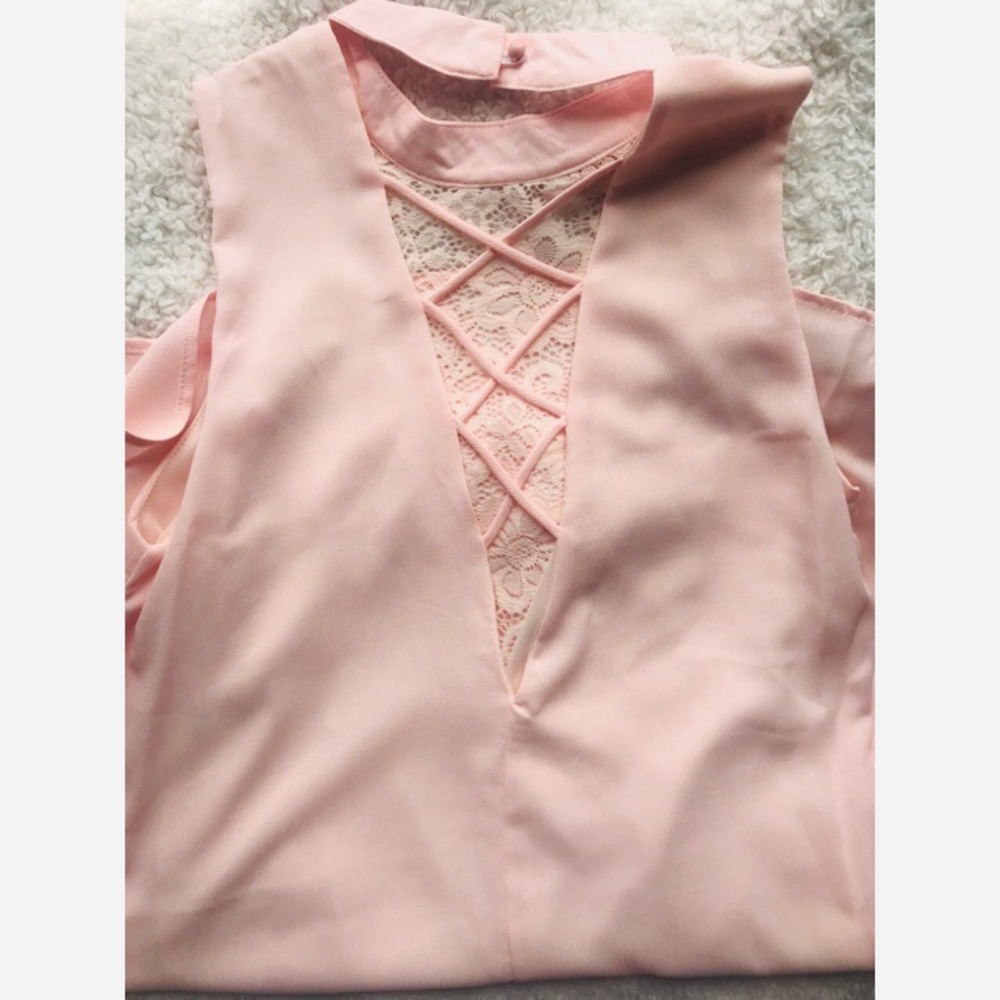 Emory Park Shift Dress Soft Pink, Lace, Caged Back - Picture 3 of 3